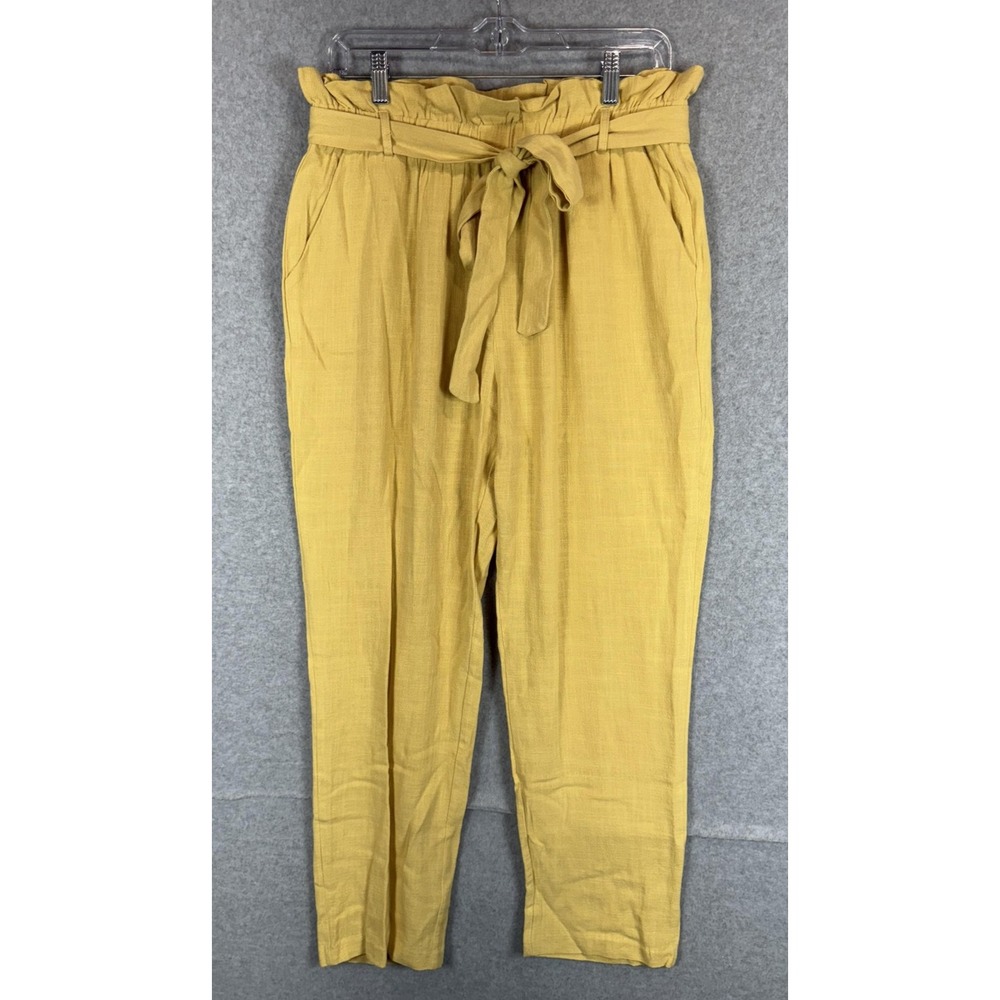 Potter's Pot Pants Womens Large Linen Blend Paperbag Waist Tie Belt Casual